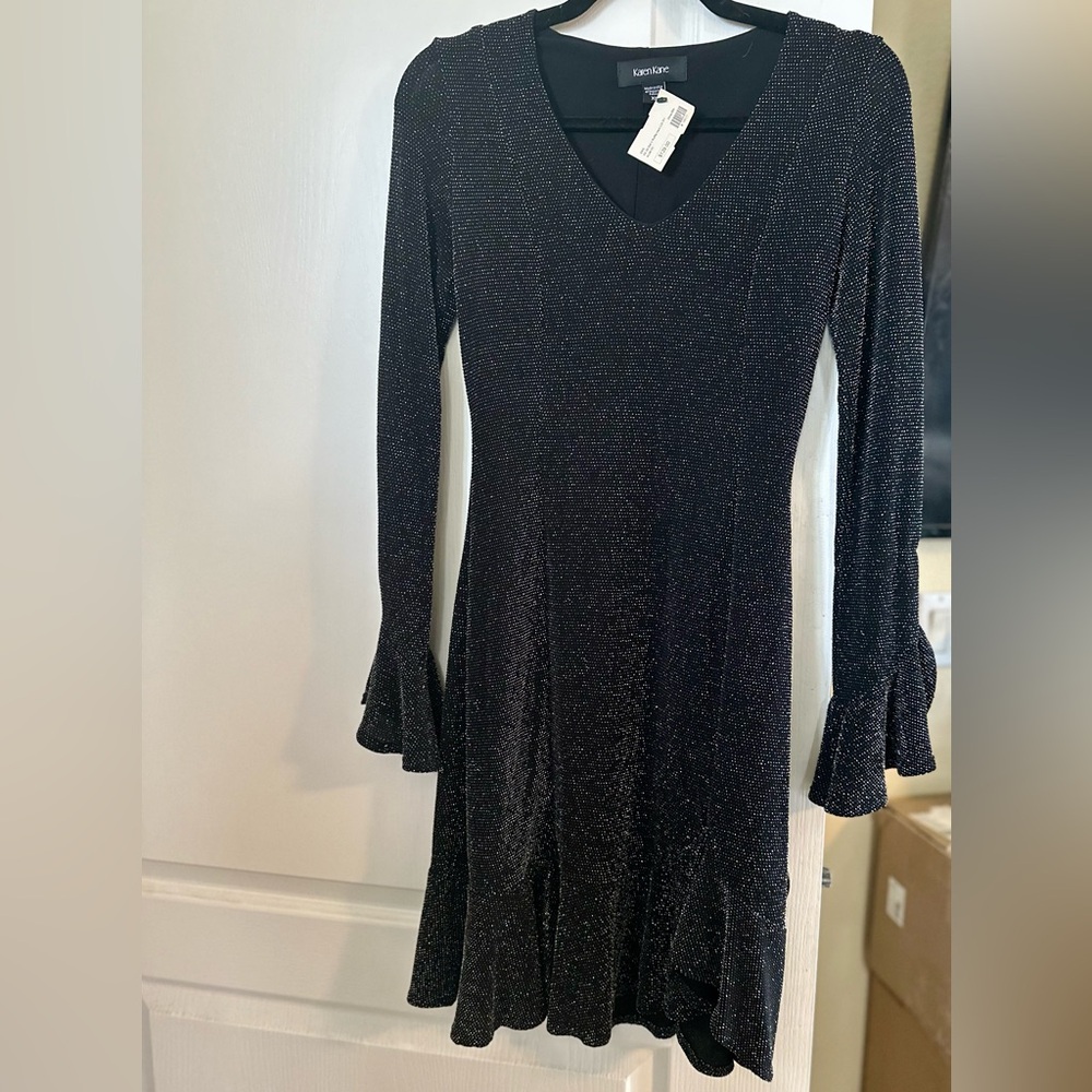 NWT Karen Kane Black Sparkley Long Sleeve Dress Size XS
